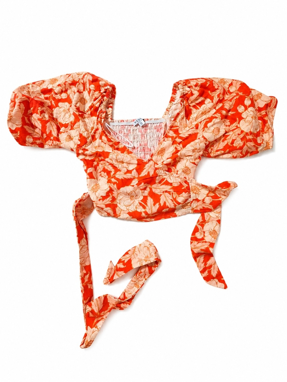 Bright Orange Floral Tie-side Crop Top by VENUS